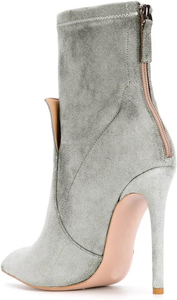 XYD Fashion Closed Pointed Toe Stiletto High Heel Ankle Boots Back Zipper Mid Calf Short Bootie Party Event Chic Shoes