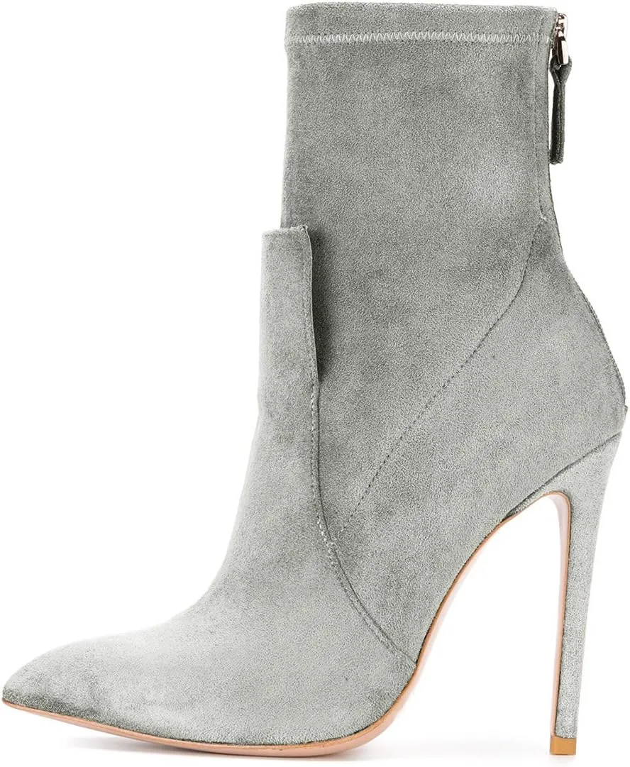 XYD Fashion Closed Pointed Toe Stiletto High Heel Ankle Boots Back Zipper Mid Calf Short Bootie Party Event Chic Shoes