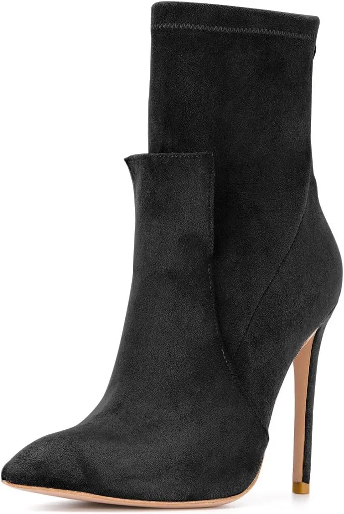 XYD Fashion Closed Pointed Toe Stiletto High Heel Ankle Boots Back Zipper Mid Calf Short Bootie Party Event Chic Shoes
