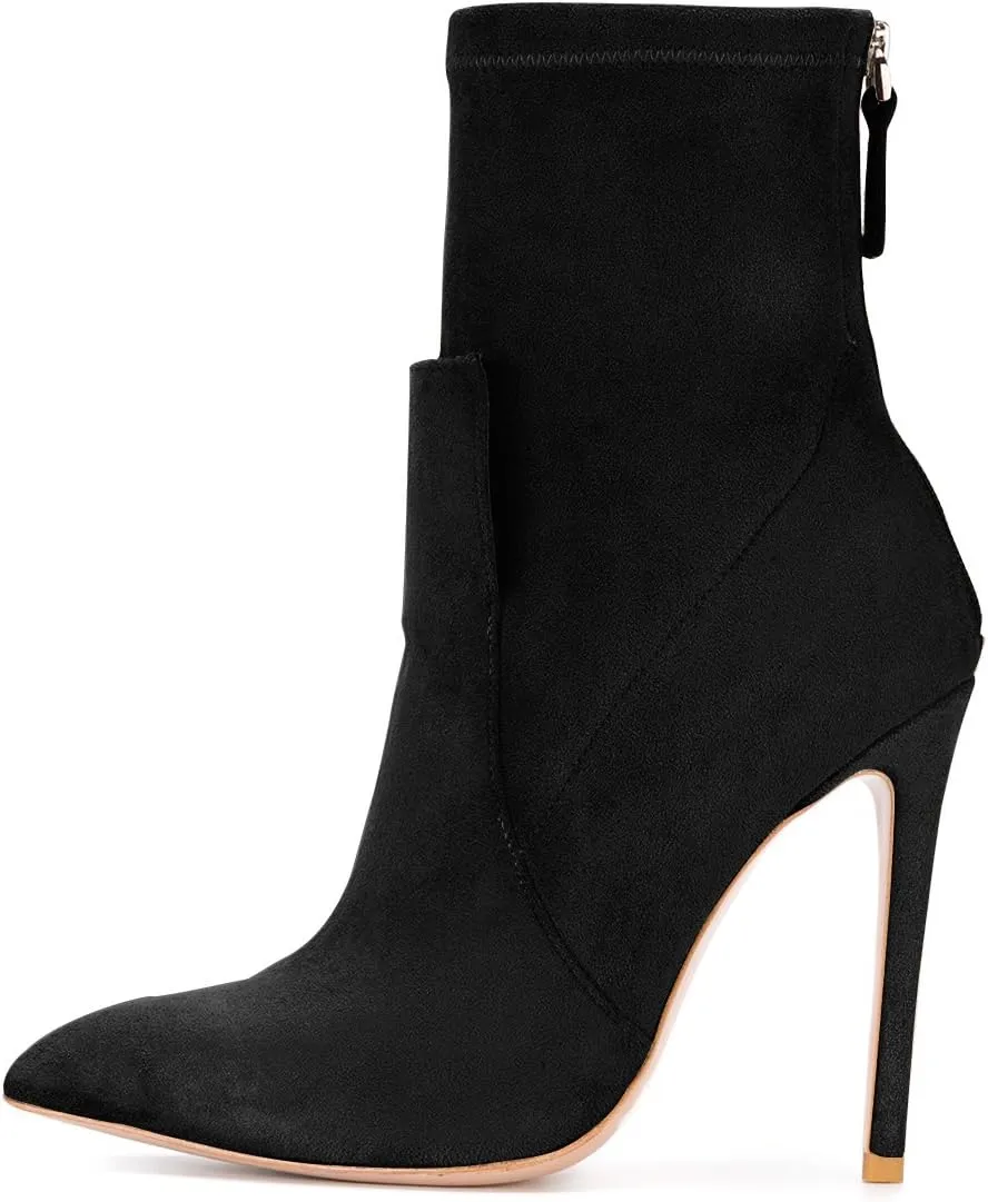 XYD Fashion Closed Pointed Toe Stiletto High Heel Ankle Boots Back Zipper Mid Calf Short Bootie Party Event Chic Shoes