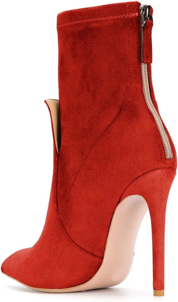 XYD Fashion Closed Pointed Toe Stiletto High Heel Ankle Boots Back Zipper Mid Calf Short Bootie Party Event Chic Shoes