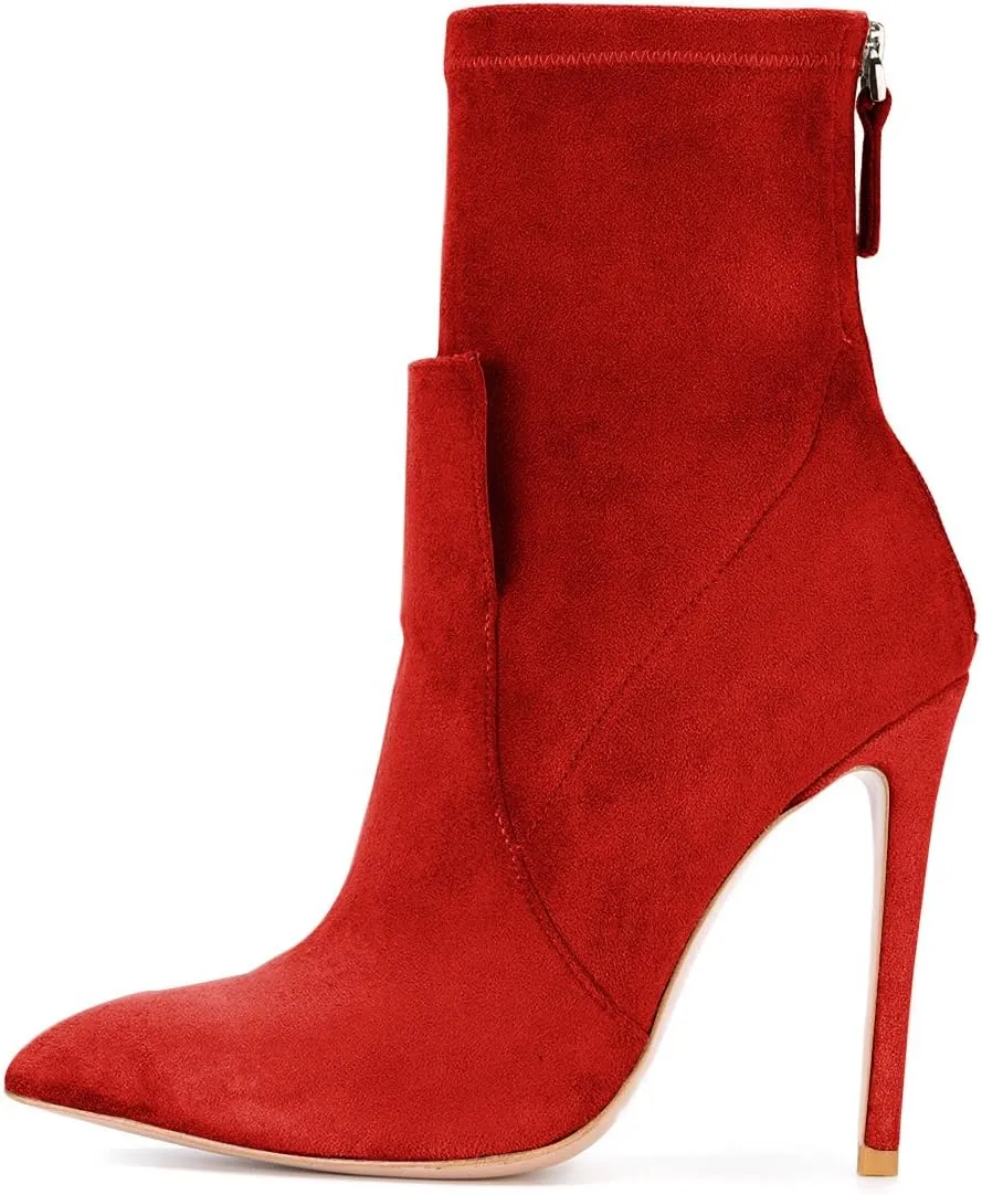 XYD Fashion Closed Pointed Toe Stiletto High Heel Ankle Boots Back Zipper Mid Calf Short Bootie Party Event Chic Shoes