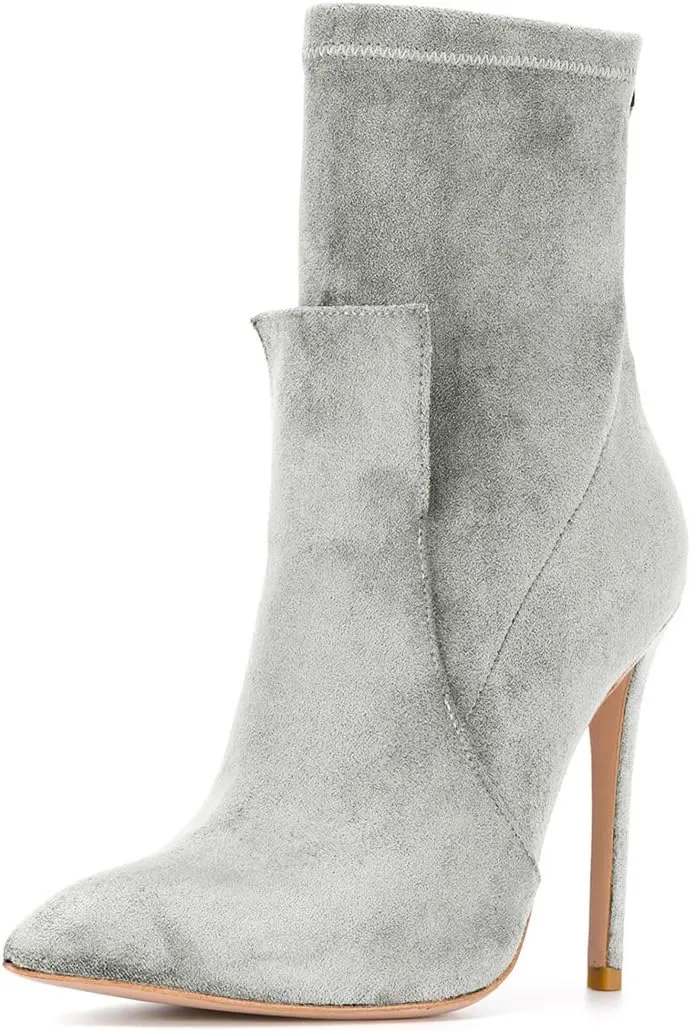 XYD Fashion Closed Pointed Toe Stiletto High Heel Ankle Boots Back Zipper Mid Calf Short Bootie Party Event Chic Shoes