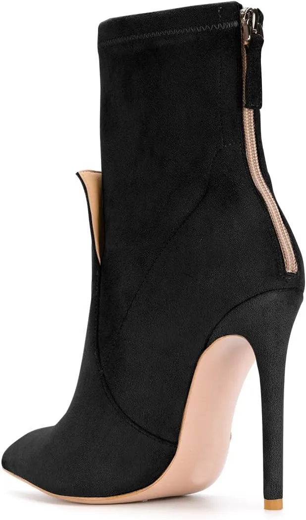 XYD Fashion Closed Pointed Toe Stiletto High Heel Ankle Boots Back Zipper Mid Calf Short Bootie Party Event Chic Shoes