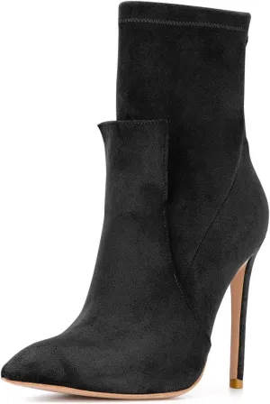 XYD Fashion Closed Pointed Toe Stiletto High Heel Ankle Boots Back Zipper Mid Calf Short Bootie Party Event Chic Shoes