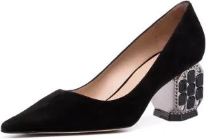 YDN Women Chic Pointed Closed Toe Mid Thick Heel Pumps Jewels Crystals Studded Heels Slip On Shoes Party Dinner Dress Size 4-16 US