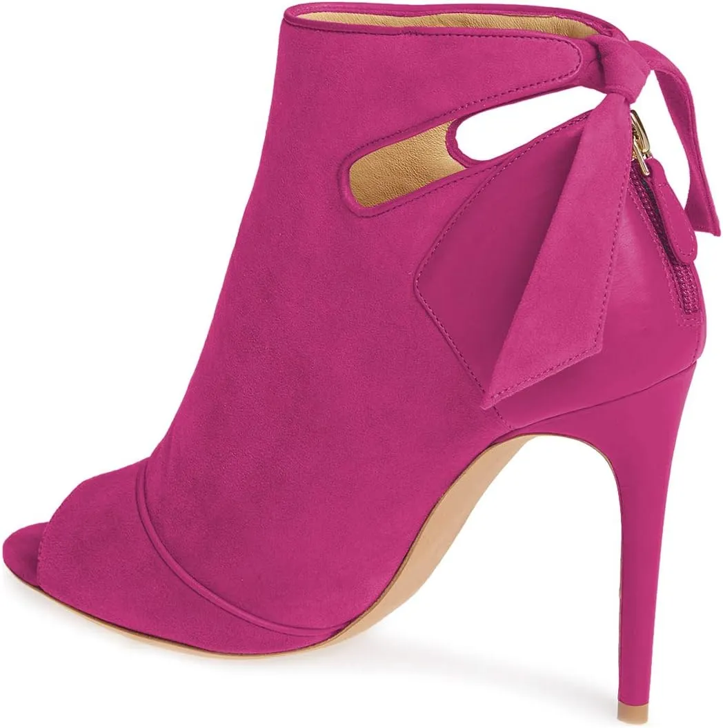 YDN Women High Heel Ankle Boots Chic Open Peep Toe Cut Out Bow Tie Stiletto Booties Shoes Size 4-16 US