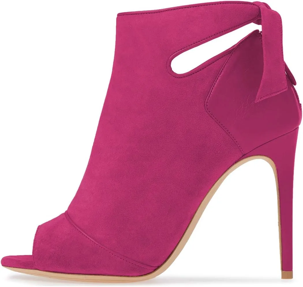 YDN Women High Heel Ankle Boots Chic Open Peep Toe Cut Out Bow Tie Stiletto Booties Shoes Size 4-16 US