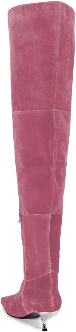 YDN Women's Chic Square Toe Knee High Boots Special Low Kitten Heels Side Zipper Comfy Lady Girls Winter Bootie Shoes Size 4-16 US