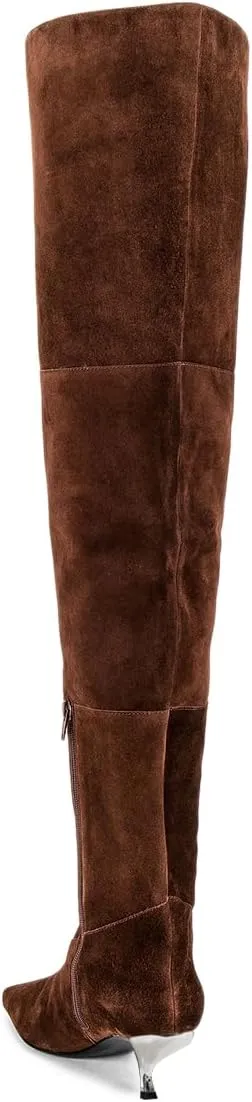 YDN Women's Chic Square Toe Knee High Boots Special Low Kitten Heels Side Zipper Comfy Lady Girls Winter Bootie Shoes Size 4-16 US