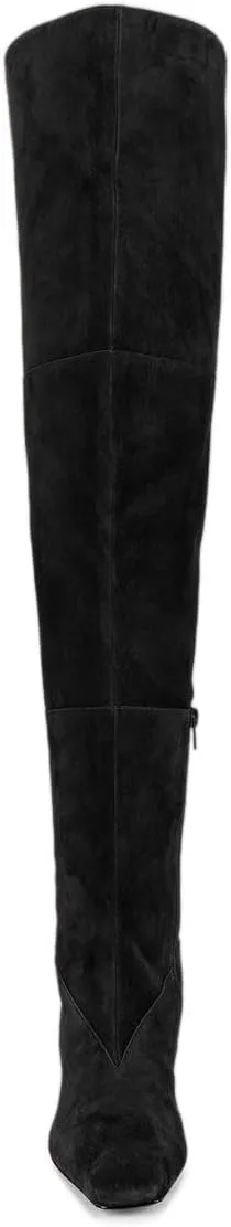 YDN Women's Chic Square Toe Knee High Boots Special Low Kitten Heels Side Zipper Comfy Lady Girls Winter Bootie Shoes Size 4-16 US