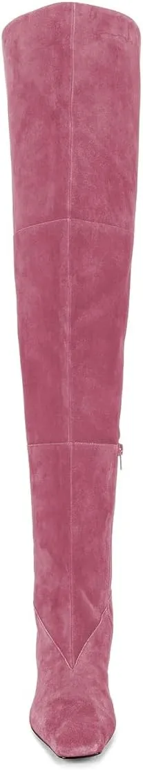 YDN Women's Chic Square Toe Knee High Boots Special Low Kitten Heels Side Zipper Comfy Lady Girls Winter Bootie Shoes Size 4-16 US