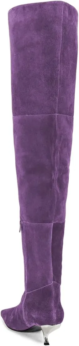 YDN Women's Chic Square Toe Knee High Boots Special Low Kitten Heels Side Zipper Comfy Lady Girls Winter Bootie Shoes Size 4-16 US