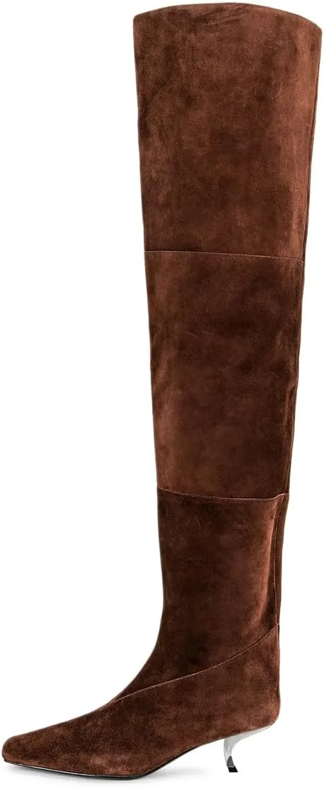 YDN Women's Chic Square Toe Knee High Boots Special Low Kitten Heels Side Zipper Comfy Lady Girls Winter Bootie Shoes Size 4-16 US