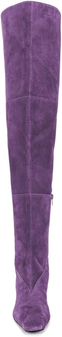 YDN Women's Chic Square Toe Knee High Boots Special Low Kitten Heels Side Zipper Comfy Lady Girls Winter Bootie Shoes Size 4-16 US