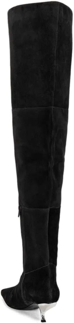 YDN Women's Chic Square Toe Knee High Boots Special Low Kitten Heels Side Zipper Comfy Lady Girls Winter Bootie Shoes Size 4-16 US