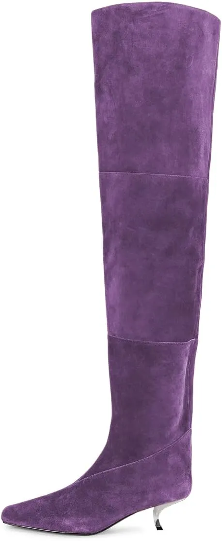 YDN Women's Chic Square Toe Knee High Boots Special Low Kitten Heels Side Zipper Comfy Lady Girls Winter Bootie Shoes Size 4-16 US