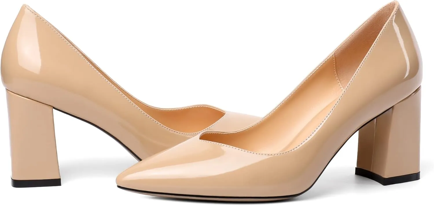 Zamikoo Women Chunky Heel Pumps Block High Heel Slip On Closed Pointed Toe Dress Pumps for Work Casual Daily Life Party Dress