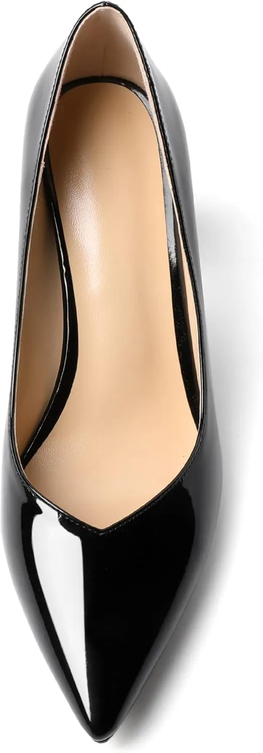 Zamikoo Women Chunky Heel Pumps Block High Heel Slip On Closed Pointed Toe Dress Pumps for Work Casual Daily Life Party Dress