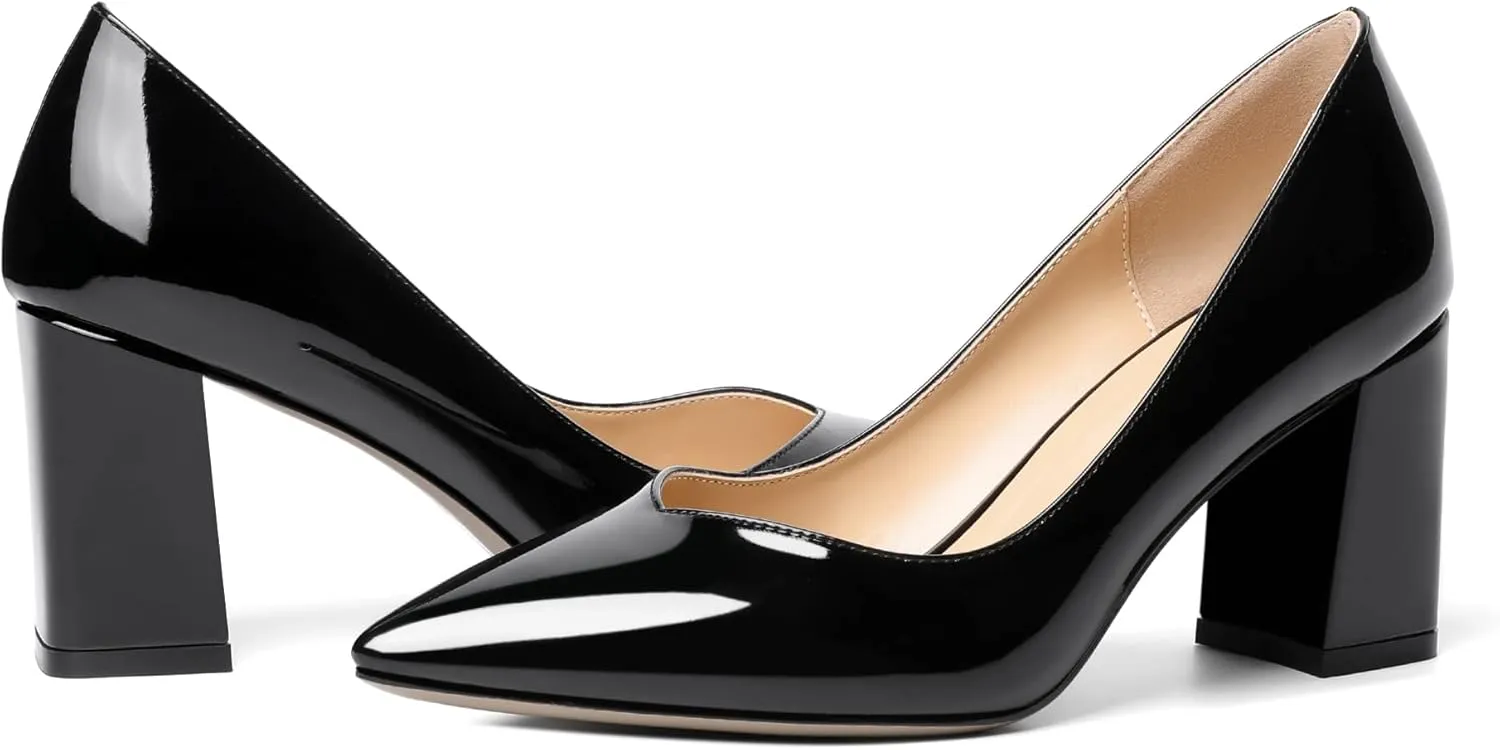 Zamikoo Women Chunky Heel Pumps Block High Heel Slip On Closed Pointed Toe Dress Pumps for Work Casual Daily Life Party Dress