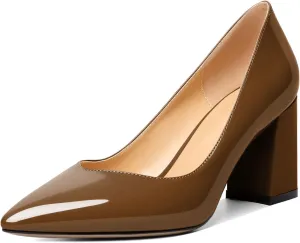 Zamikoo Women Chunky Heel Pumps Block High Heel Slip On Closed Pointed Toe Dress Pumps for Work Casual Daily Life Party Dress