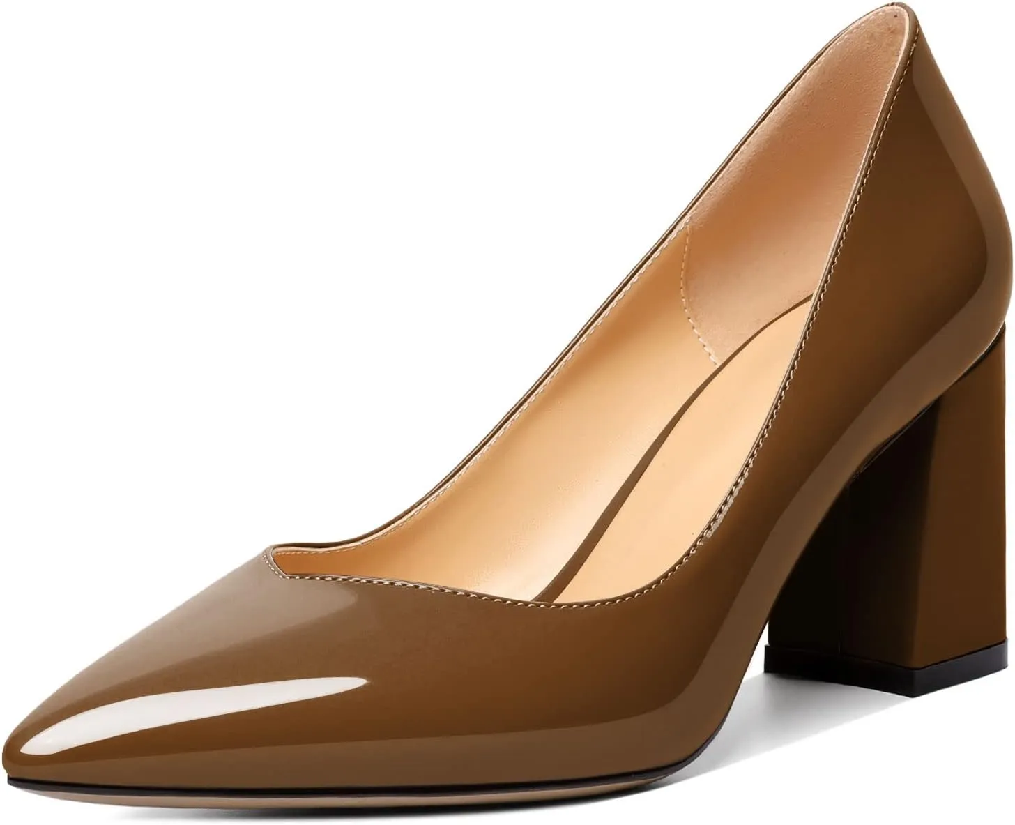 Zamikoo Women Chunky Heel Pumps Block High Heel Slip On Closed Pointed Toe Dress Pumps for Work Casual Daily Life Party Dress