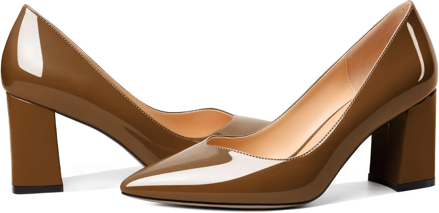 Zamikoo Women Chunky Heel Pumps Block High Heel Slip On Closed Pointed Toe Dress Pumps for Work Casual Daily Life Party Dress