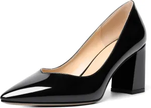 Zamikoo Women Chunky Heel Pumps Block High Heel Slip On Closed Pointed Toe Dress Pumps for Work Casual Daily Life Party Dress