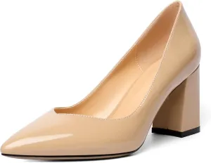 Zamikoo Women Chunky Heel Pumps Block High Heel Slip On Closed Pointed Toe Dress Pumps for Work Casual Daily Life Party Dress