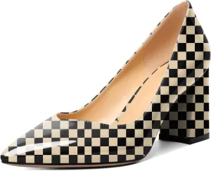 Zamikoo Women Chunky Heel Pumps Block High Heel Slip On Closed Pointed Toe Dress Pumps for Work Casual Daily Life Party Dress