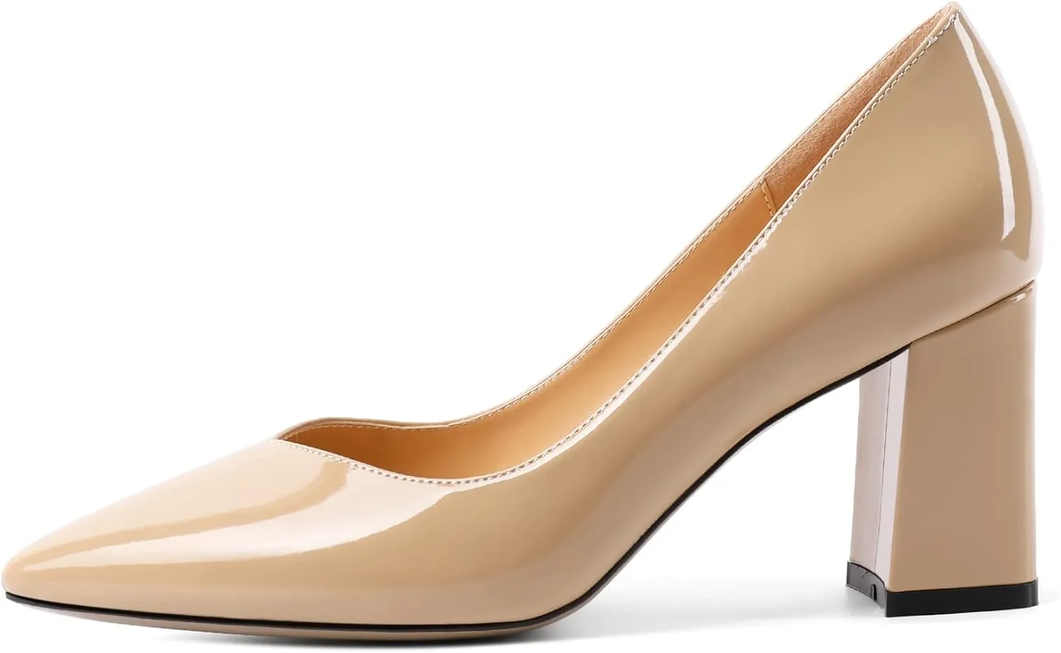 Zamikoo Women Chunky Heel Pumps Block High Heel Slip On Closed Pointed Toe Dress Pumps for Work Casual Daily Life Party Dress
