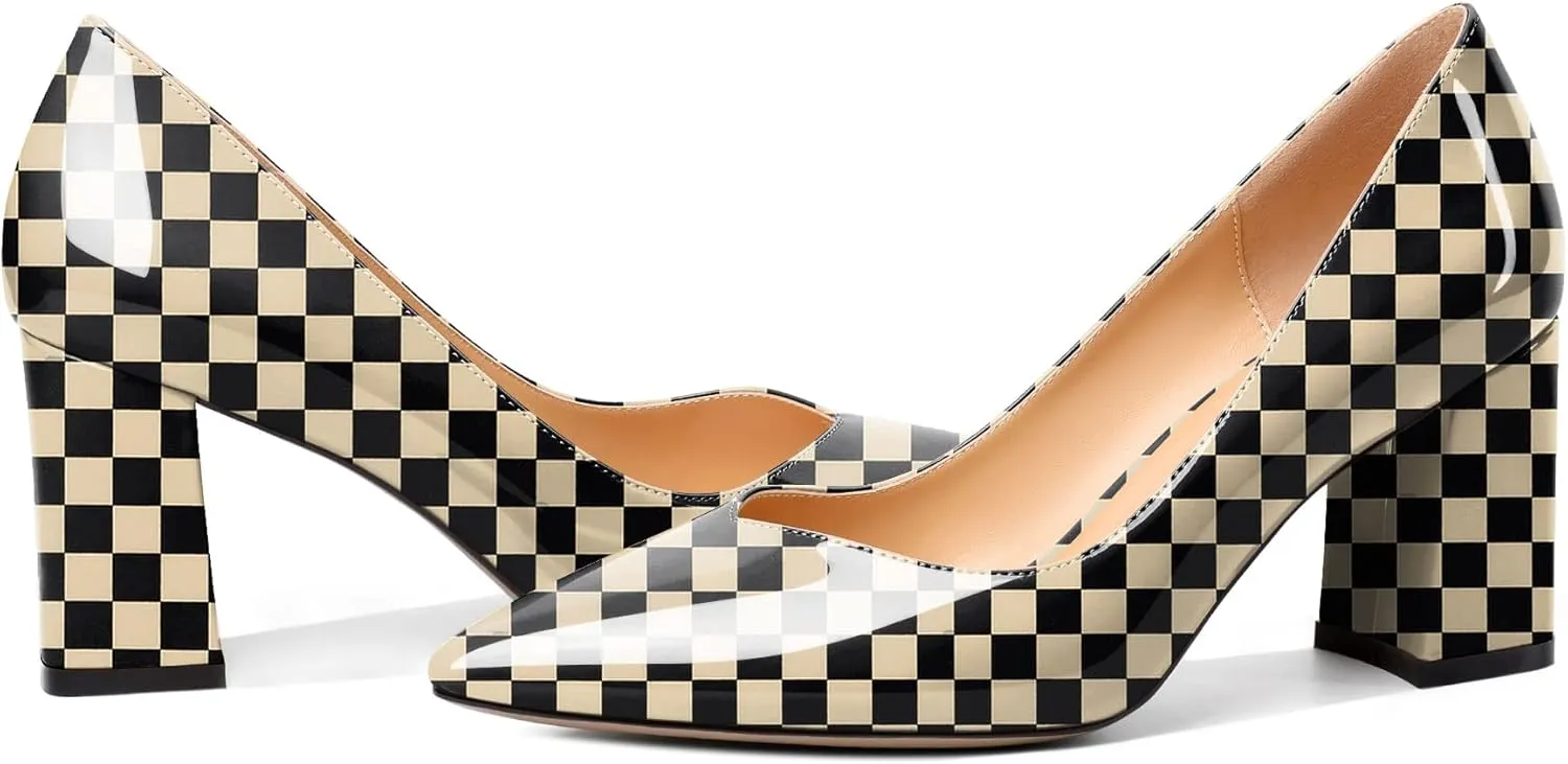 Zamikoo Women Chunky Heel Pumps Block High Heel Slip On Closed Pointed Toe Dress Pumps for Work Casual Daily Life Party Dress