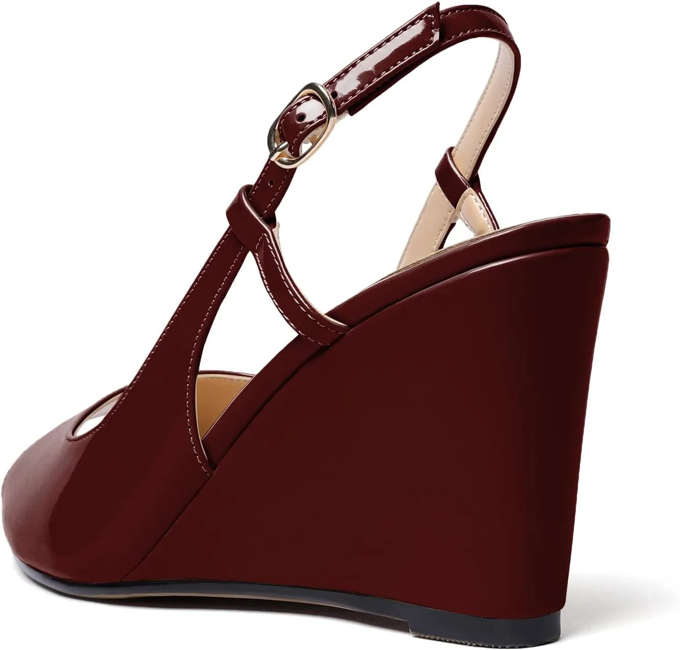 Zamikoo Women's Peep Toe Slingback Pumps 3.5" Wedge Heels Sandals with Adjustable Strap Solid Buckle Patent Leather US Size 5- Size 13