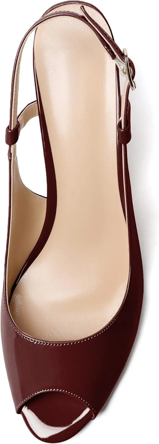 Zamikoo Women's Peep Toe Slingback Pumps 3.5" Wedge Heels Sandals with Adjustable Strap Solid Buckle Patent Leather US Size 5- Size 13