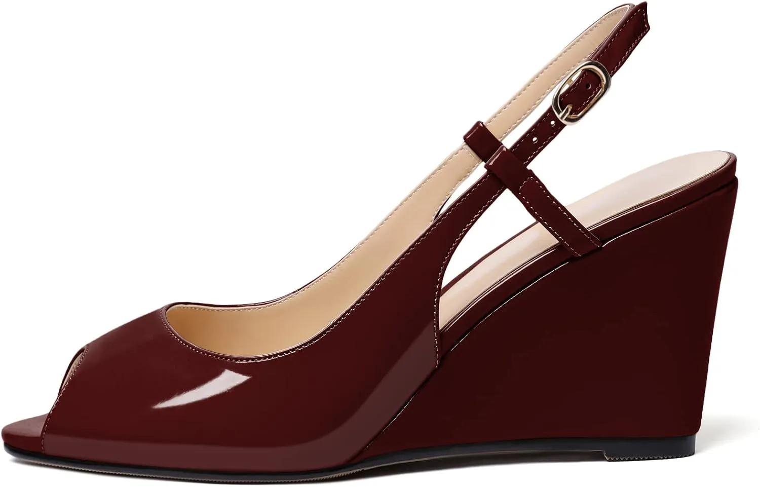 Zamikoo Women's Peep Toe Slingback Pumps 3.5" Wedge Heels Sandals with Adjustable Strap Solid Buckle Patent Leather US Size 5- Size 13